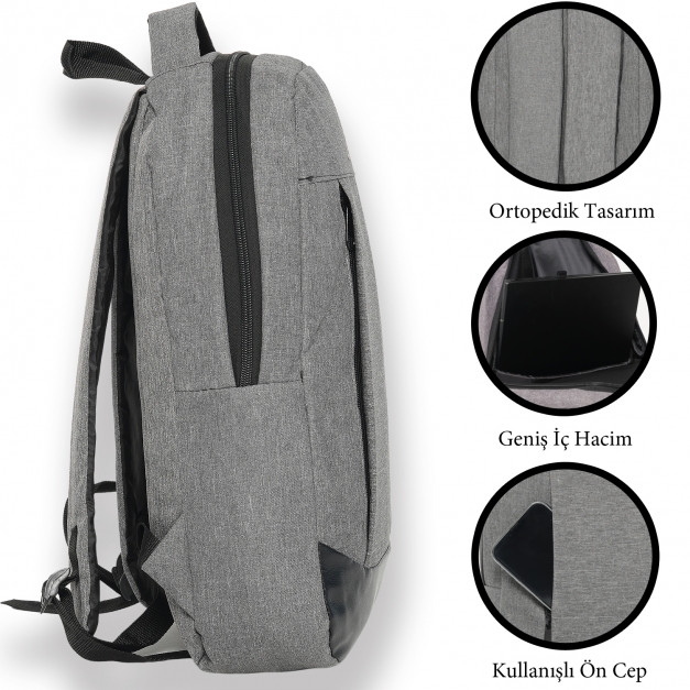 Gbag Yan Cepli Ortopedik Gri Laptop Sırt Çantası